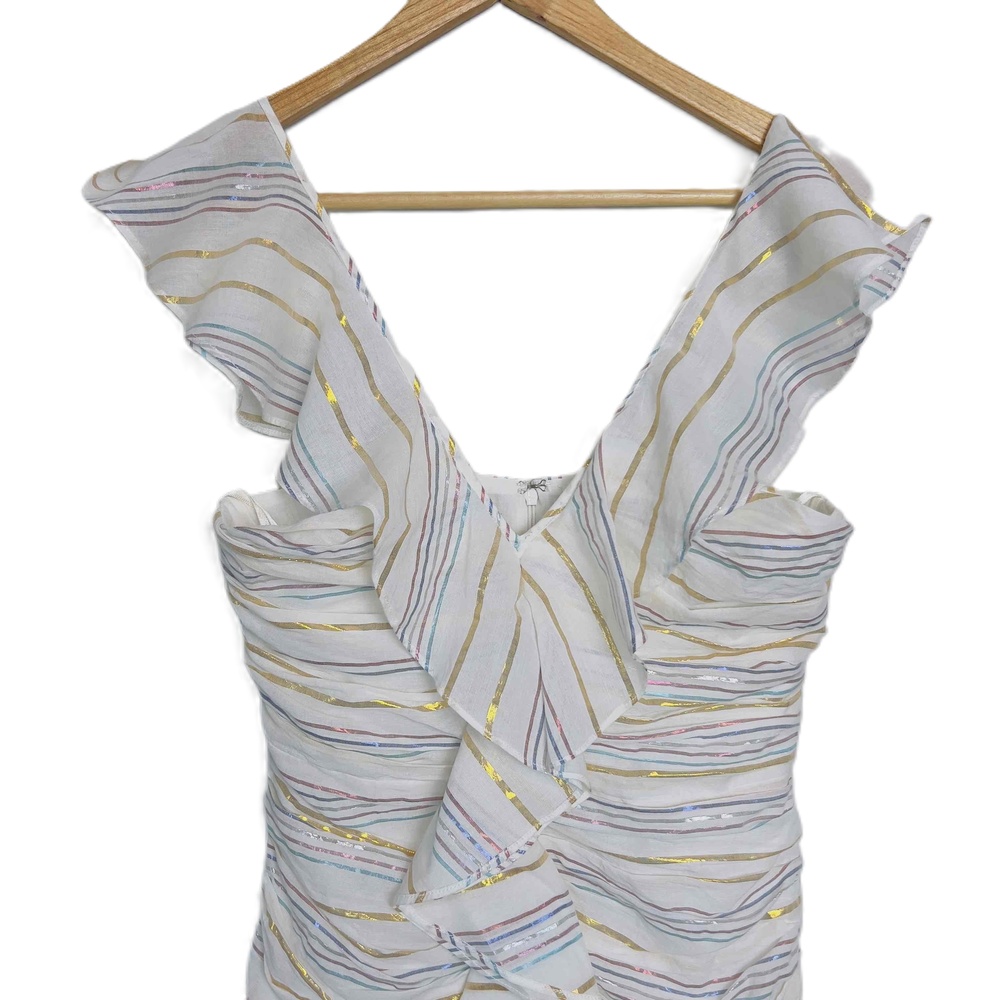 Tularosa Brittany‎ Dress in Marshmallow Ruched Ruffle Mini Cotton Size Medium - Picture 6 of 13